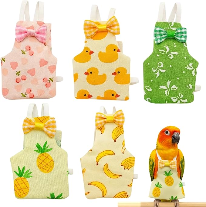 5-Piece Set with Cherry,Bird Diaper, Chicken Diaper, Chicken Diapers for Indoor Chickens, Pineapple, Yellow Duck, Banana, and Bow Designs, Soft Fabric