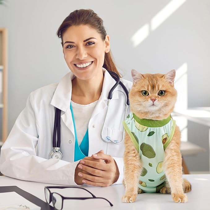 Avont Cat Recovery Suit - Kitten Onesie for Cats After Surgery, Cone of Shame Alternative Surgical Spay Suit for Female Cat, Post-Surgery or Skin Diseases Protection -Avocado(L)