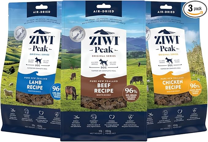 ZIWI Peak Air-Dried Dog Food Bundle - All Natural, High Protein, Grain Free & Limited Ingredient with Superfoods (Beef, Lamb & Chicken, 16oz Each)
