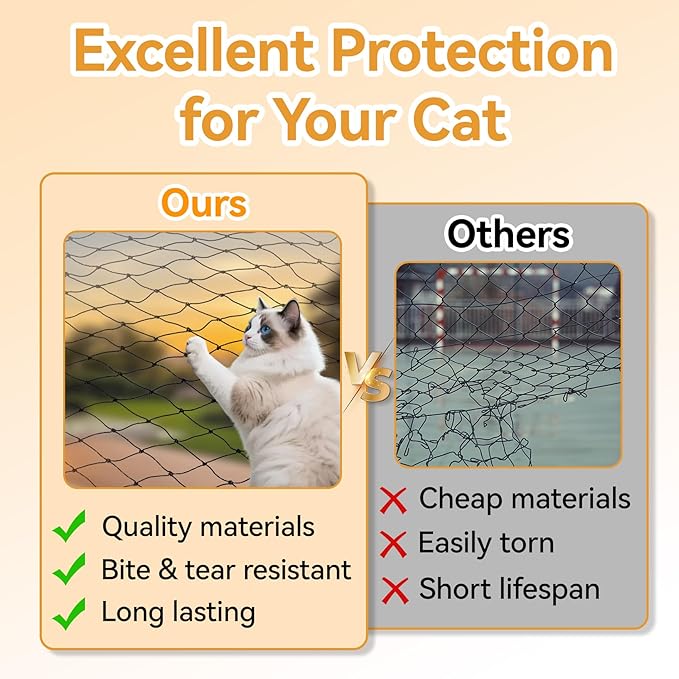 Klmnop Cat Netting Balcony, 10 x 13 ft Steel Reinforced Safety Screen for Pets Anti-Fall, Cat Mesh Fence for Balcony, Window, Stair(Black)