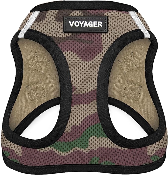 Best Pet Supplies Voyager Step-in Air Harness - All Weather Mesh, Reflective, No Pull Harness for Dogs, Cats - Secure with Hook & Loop Fastener, Buckle, Double D-Rings - Army/Black Trim, L