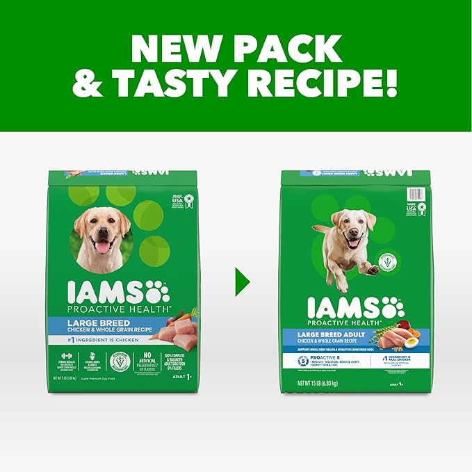 IAMS Proactive Health Large Breed Adult Dry Dog Food Chicken & Whole Grain Recipe, 15 lb. Bag