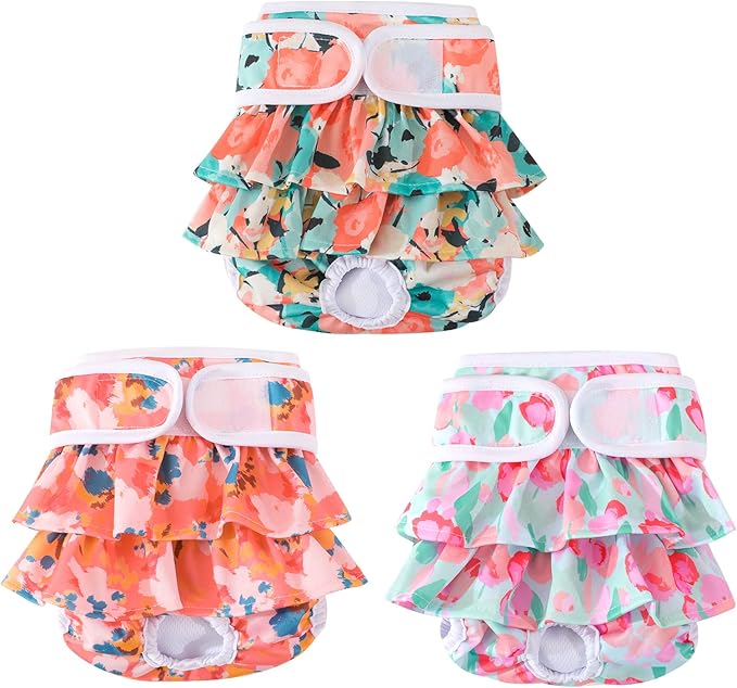Washable Dog Diapers Female 3 Pack Reusable Premium Highly Absorbent Doggie Diapers, Flexible Puppy Diapers, Durable Leak-Proof Dog Diapers for Period Heat Incontinence Potty Training, L