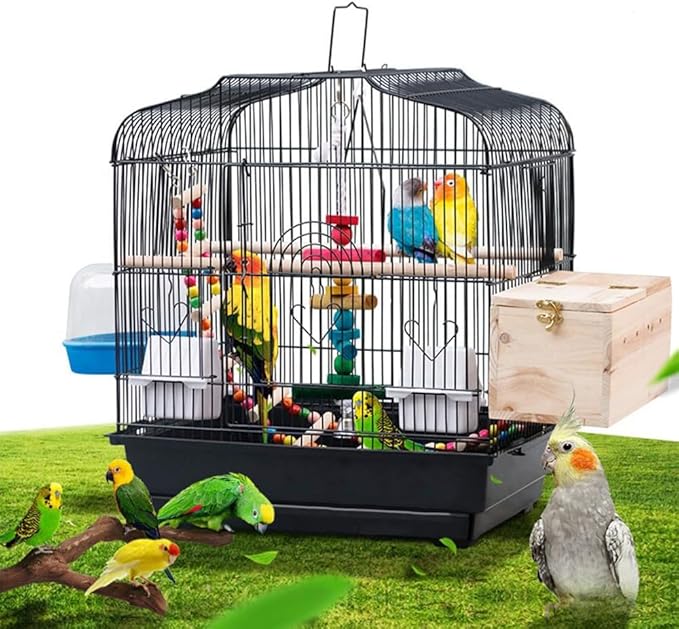 20.5 in Portable Travel Bird Cage with Handle, Metal Parrot Cage with Standing Pole, Food Container and Wooden Perch, Birdcages for Lovebirds Cockatiels Small Parrots Canaries