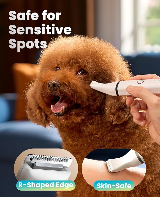 oneisall Dog Clippers with Double Blades,Cordless Small Pet Hair Grooming Trimmer,Low Noise for Trimming Dog's Hair Around Paws, Eyes, Ears, Face, Rump (White)