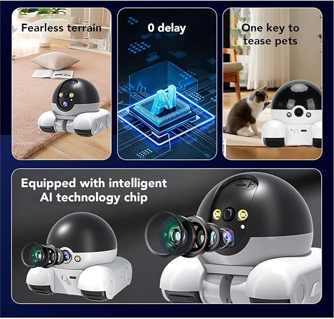 Zunate 4G Movable Pet Camera with Dual Lens, 1080P Indoor Home Security Cam, 2 Way Audio, 5200mAh Rechargeable Battery, Remote APP Control for Dogs Cats Monitoring (64G 400W)