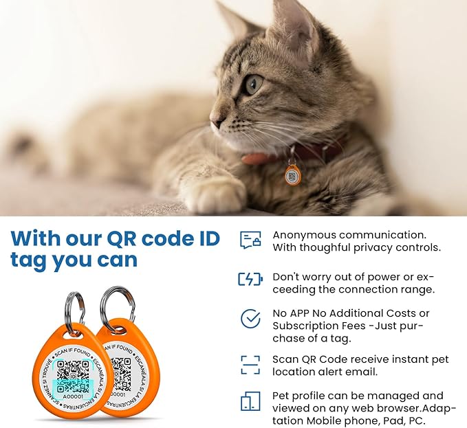 Cat Tags Personalized Small, QR Code Cat Name Tags for Kitten Collar, Scan Location Alerts, Orange S