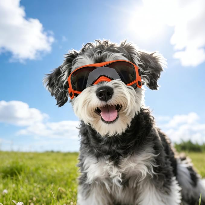 Dog Goggles Medium Breed, Small Dog Sunglasses Anti-UV Goggles for Pet Eyes Protection, Adjustable Straps, Orange M