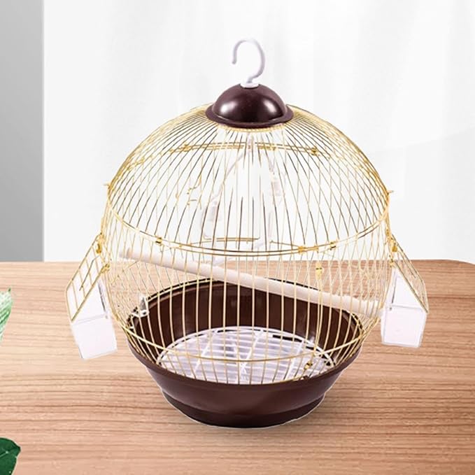 Cage Birdcage Pet House Metal with Food Cup Stand Cage Bird Cage for Budgies Cockatiels Parrot African Grey Conures, Gold