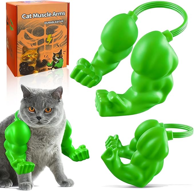 babyye Cat Toys Muscle Arms, Funny Printed Cat's Neck Arm with Muscle, Cats Costume Accessory for Pet Dress-Up, Cosplay, Christmas Parties & Photos (Green)