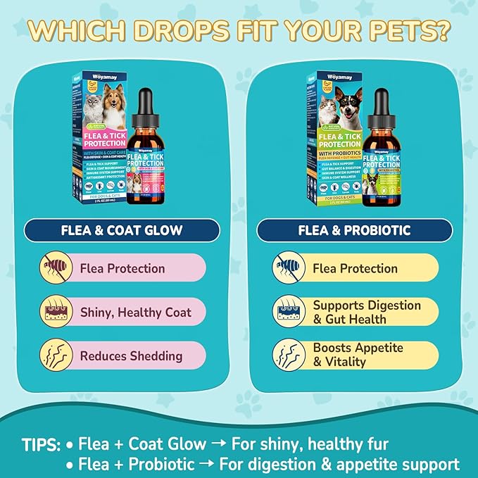Flea Defense + Probiotic Support Drops, Natural Flea and Tick Prevention for Dogs and Cats, Cat & Dog Flea Treatment & Probiotics Drop, Dual-Function Flea Prevention Drops, Chicken Flavor
