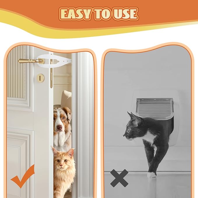 TGIOW Cat Door Latch, 4 Pcs Cat Door Stopper Pet Door Latch to Keep Dog Out of Litter Box and Food, Door Prop for Cat with 5 Adjustable Size Strap 2.5-6" Wide, No Measuring, Easy to Install