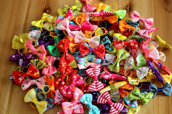50pcs Dog Hair Accessories: Rhinestone Pearls Bowknots with Rubber Bands - Topknot Bows for Cute Styling