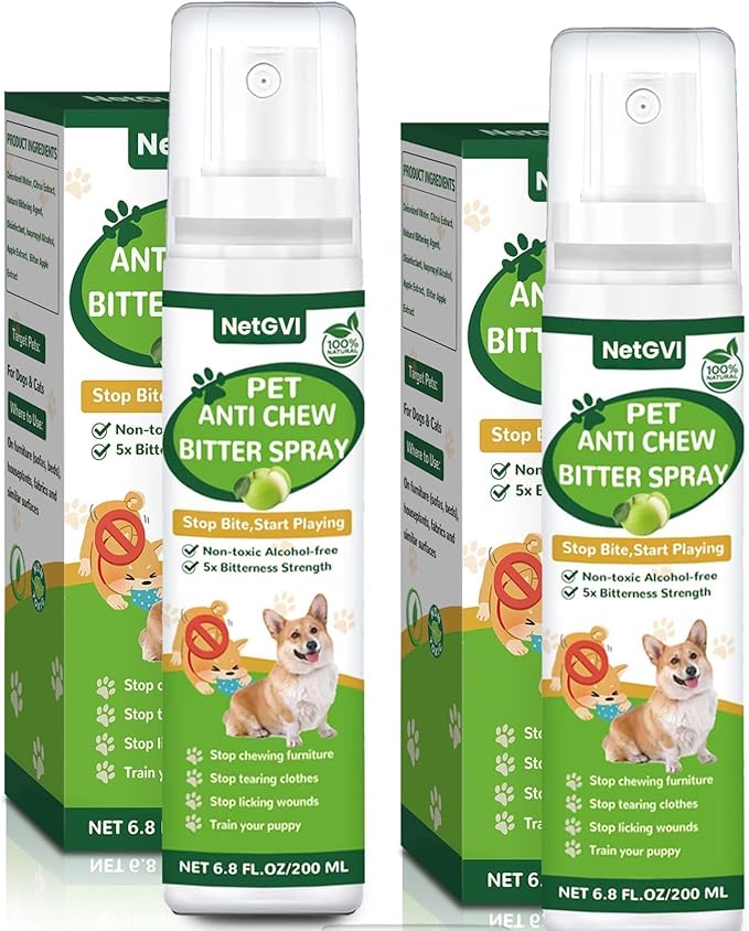 No Chew Spray for Dogs, Bitter Apple Spray for Dogs Cats Anti Chewing Licking from Furniture, Bandages, Dog Training & Behavior Aids Spray, Indoor & Outdoor Use, 200ML 2Pack