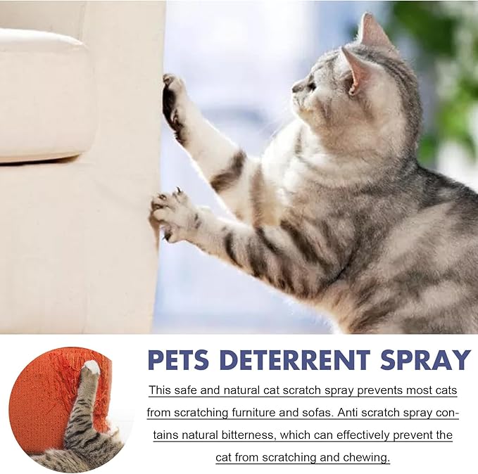 Cat Scratch Deterrent Spray for Furniture – Natural Bitter Taste Training Aid – Indoor Cat Repellent with Plant Extracts & Peppermint – Protects Sofa, Carpet & Curtains – 50ml/1.7 Fl Oz