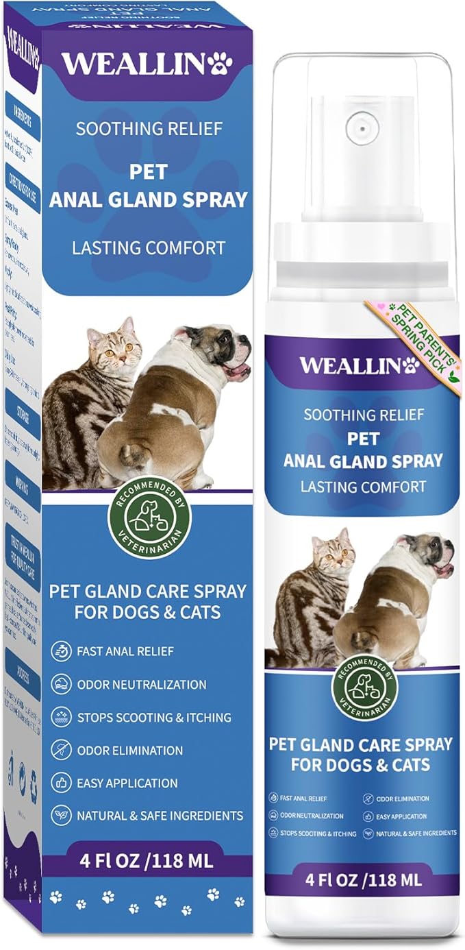 Anal Gland Spray for Dogs Cats - Fast Anal Gland Relief Stops Scooting & Itching Odor Elimination Anti Itch Dog Spray Pain Relieving Safe for All Animals - 4.06 FL OZ