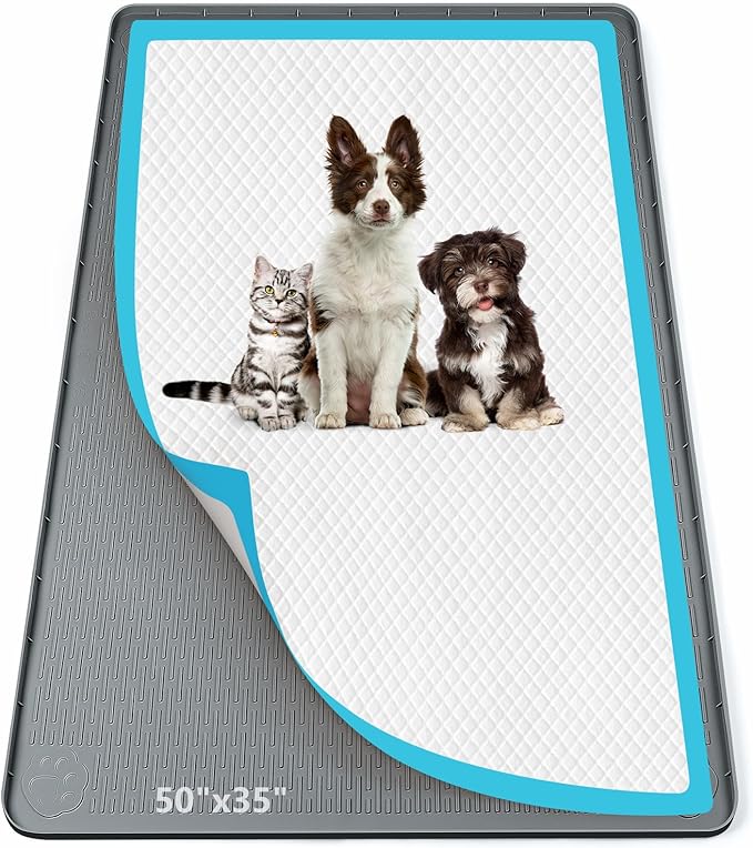 Pee Pad Holder for Dogs, 50" x 35" Silicone Pee Tray Mat Leak-Proof, High Edge, No Spill Pet Pad Holder for Puppy, Cat, Rabbit, Training Pads for Floor Protection, No Pee Pads (Dark Grey)