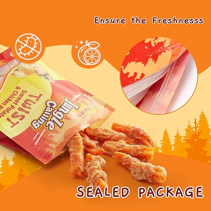 Jungle Calling Chicken & Sweet Potato Dog Treats – Gluten-Free, Grain-Free, High-Protein Natural Chews for Medium/Large Breeds, 10.6 oz