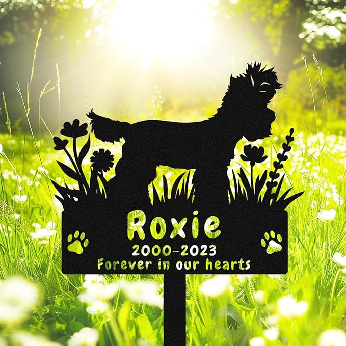 Custom Yorkshire Terrier Dog Memorial Grave Marker Stake, Personalized Yorkshire Terrier Memorial Stake Grave Marker, Metal Flowers Yorkshire Terrier Memorial Yard Garden Stake Sign