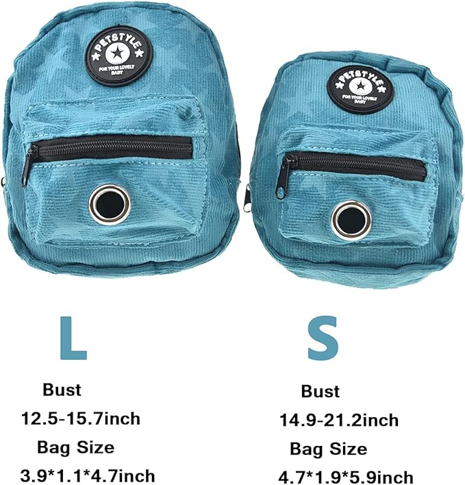 FLAdorepet Dog Backpack Harness with Leash, Dog Poop Bag Dispenser, Pet Self Carrier Adjustable Travel Hiking Walking Harness Backpack for Small Medium Dogs (L(Fit:10-15lb), Blue)