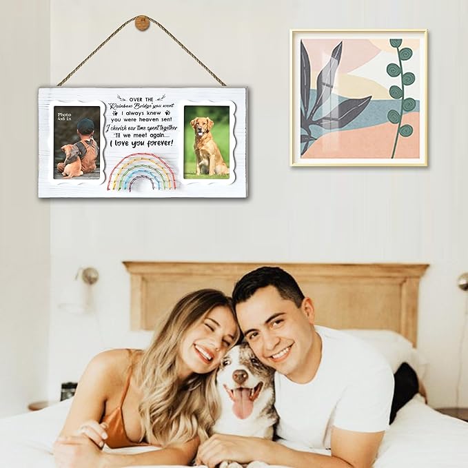 Dog Memorial Double Picture Frames 4x6 Inches - Pets Passing Away Sympathy Gift - Bereavement Remembrance Photo Frame with Rainbow Bridge and Quotes