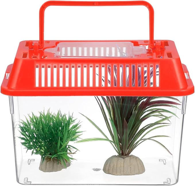 Gatuida Mini Handheld Plastic Fish Tank for Turtles and Easy to Clean and Portable Aquarium Random Lid for Travel and Outdoor Use