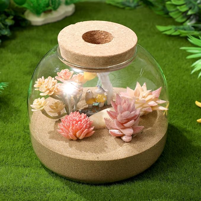 POPETPOP Glass Fish Tank with Cork Lid, Plant Terrarium, Tabletop Succulent Planter Aquarium, Betta Fish Tanks, Hydroponic Plants Terrarium for Home, Office Decor