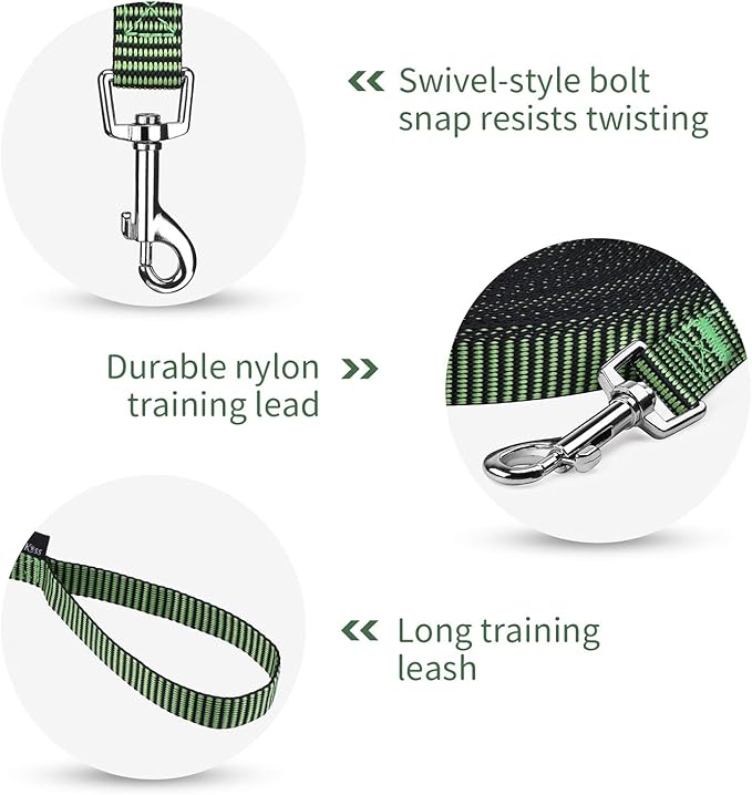 Hi Kiss Dog/Puppy Obedience Recall Training Agility Lead - 15ft 20ft 30ft 50ft 100ft Training Leash - Great for Training, Play, Camping, or Backyard(50ft,Black_Green)