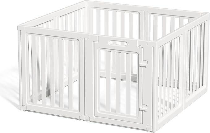 Clear Dog Play Pen,Pet Playpen with Door,Easy to Clean and Install Puppy pens for Both Indoor and Outdoor use (White, 23.6" Height, 8)