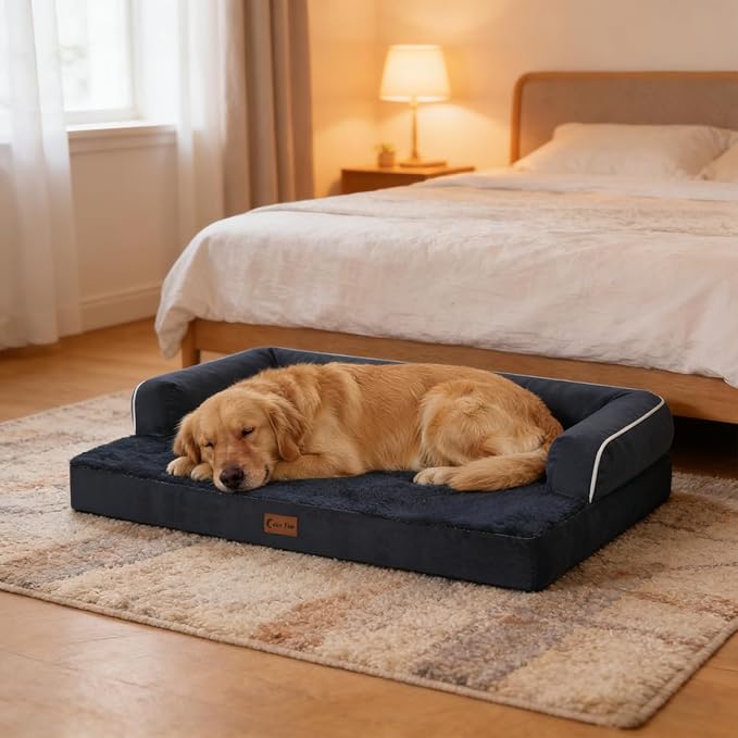 Orthopedic Dog Beds for Extra Large Dogs, Waterproof Egg Crate Foam XL Dog Bed with Sides 45x35Inch, Big Dogs Couch Beds with Removable Washable Cover and Nonskid Bottom, Navy Blue