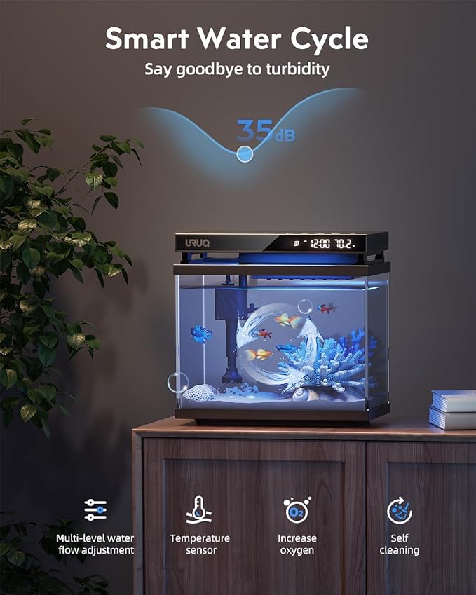 2 Gal Fish Tank Betta Aquarium Kit Black & 25W Aquarium Heater
