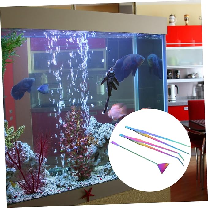 VANZACK 3pcs Goldfish Tank Cleaning Kit Stainless Steel Spatula Tweezers Set for Water Plants Care Easy to Use Store