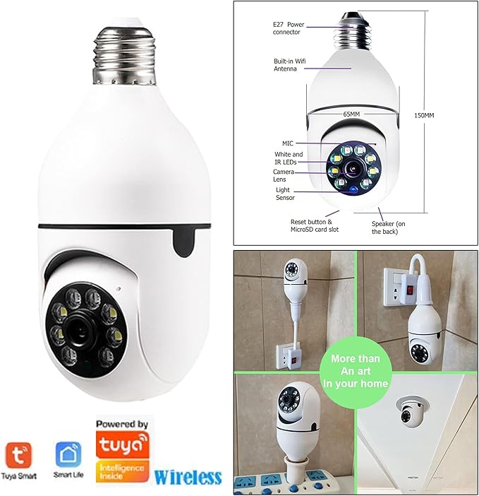 Home WiFi Camera Light Bulb IP Security Camera Wireless Night Network Surveillance Baby Monitor Dog Pet Camera Indoor 360 Eyes Night Vision Camera 1080P Home Security Camera/397