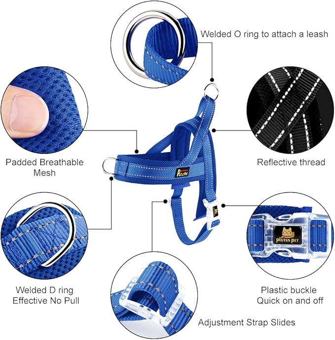 Plutus Pet No Pull Dog Harness with Breathable Mesh Padded, Adjustable Reflective Escape Proof Dog Harness, Quick Fit Dog Vest Harness for Small Medium Large Dogs(S, Navy Blue)