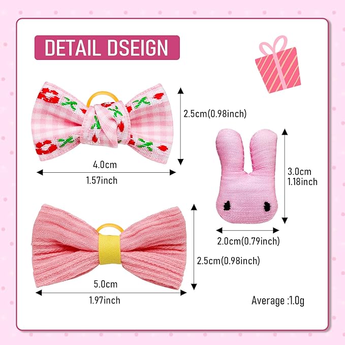 20pc Light Pink Small Dog Hair Bows with Rubber Bands, Flower Ball Bowknot Top Knot for Yorkie Hair Accessories