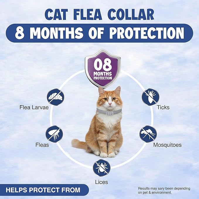 Cat Flea and Tick Collar (2 Pack) – Natural Waterproof Flea Collar for Cats & Kittens with 8 Month Protection Adjustable Cat Flea Collar Includes Tick Removal Tools & Flea Comb