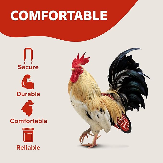 Hen Holster Bird Diaper, Wrap Around - for Hens, Roosters, Ducks, Leak-Proof Design, Comfortable Fleece Strap Bird Harness with Sewn-in Liner, Secure Hook & Loop Closure - Large, Red Bandana