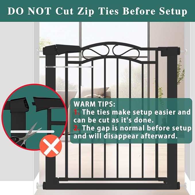 Fairy Baby 29.5"-48.8" Extra Wide Baby Gate for Stairs, Pressure Mounted Easy Walk Thru Pet Gate, Metal Safety Child Gate No Drill, Auto Close Long Dog Gates for The House Doorways, Black