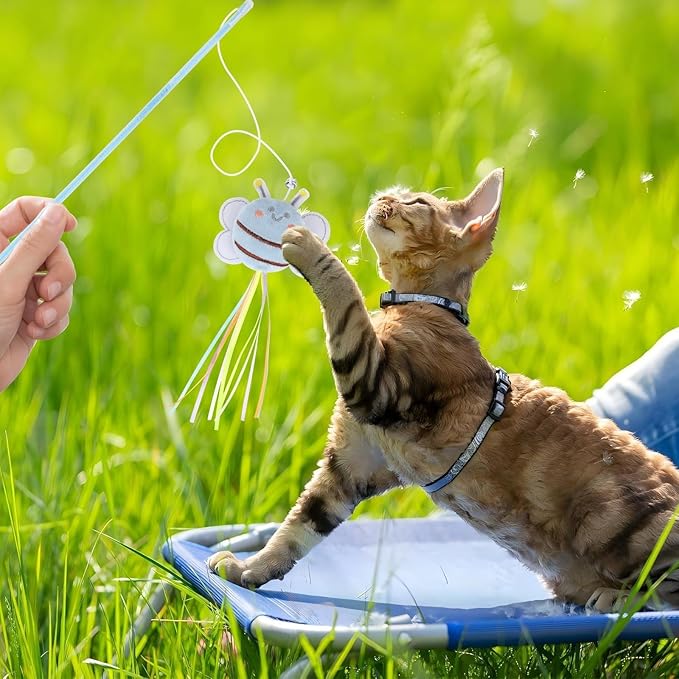 NOWFRESH Cat Wand Toy Set, 2 PCS Interactive Cat Teaser Wands with Cute Red Snake & Green Snake Designs, Equipped with Bells and Streamers to Captivate Your Cat’s Attention