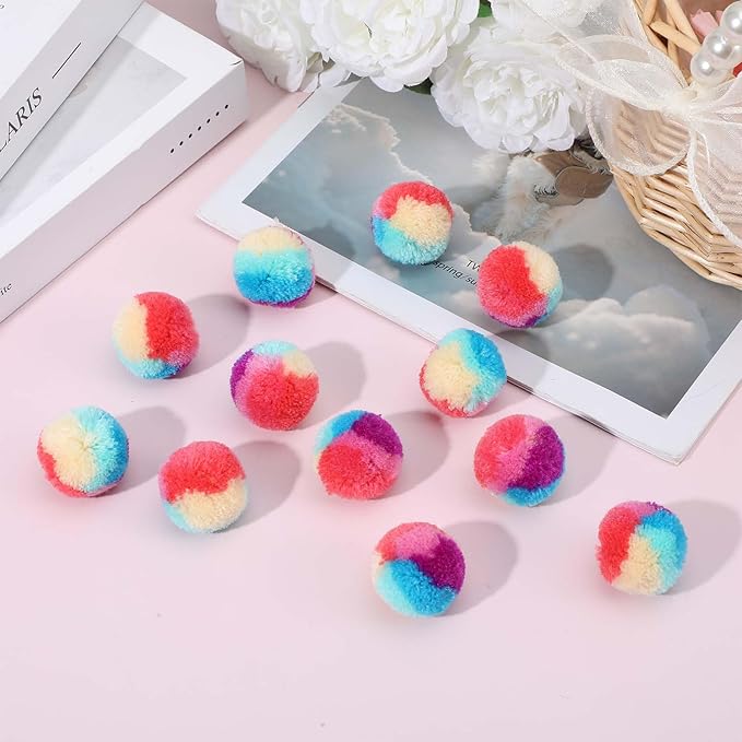 Xindojuz 20 PCS Cat Pom Pom Balls, Assorted Color Fur Toy Kitty Yarn Puffs, Small Plush Interactive Soft Fuzzy Kitty Toy Balls for Indoor Pet Cat Kitten Teething, Chasing & Self Play, 0.98 Inch