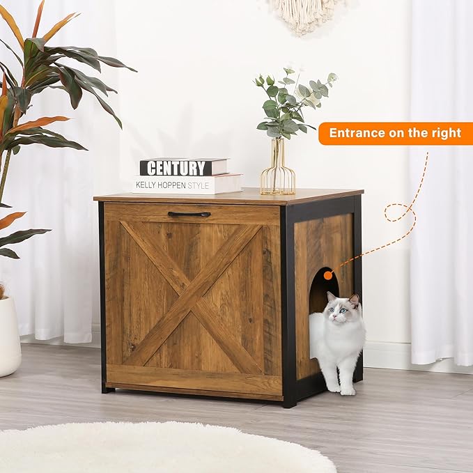 Dwanton Cat Litter Box Furniture Hidden, Cat Litter Box Enclosure, Reversible Entrance Can Be on Left or Right Side, Indoor Cabinet, Wooden Washroom, End Table, Nightstand, Warm Brown, 23.6" L