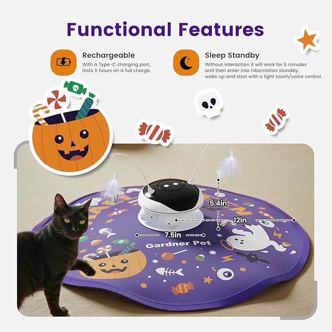Gardner Pet Cat Laser Toys,USB Chargeable 5 in1 Hide and Seek Automatic Interactive Toy,Moving LED Red Dot&Ambush Feather Play,Track Balls,Kitten Exercise Toy for Indoor Cats 24 Inch Cover,Purple
