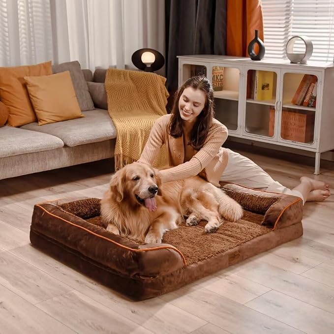 Comfort Expression Orthopedic Dog Bed for Extra Large Dogs 45x35 Inch, Waterproof Egg Crate Foam XL Pet Bed with Removable Bolsters, Dog Couch with Washable Cover & Non-Slip Bottom, Dark Brown