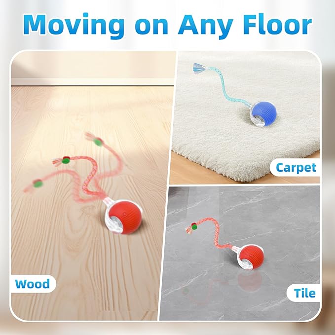 Interactive Cat Toys for Indoor Cats, Automatic Kitten Toys for Bored Indoor Adult Cats, Smart Kitten Rolling Ball Moving Balls Toy, Rechargeable Dog Cat Ball for Enrichment Exercise (Red+Blue)