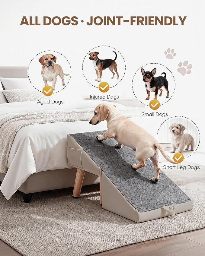 Dog Ramp for Couch & Bed, 2-in-1 Dog Stairs for Small and Medium Dogs & Cats, 16'' Indoor Pet Ramp with 23°Gentle Slope, Non-Slip Felt, Joint Protection for Senior & Injured Pets, Sturdy Ottoman-Style