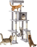 DUMOS Large 63in Cat Tree Tower, Multi Level Cat Climbing Tower with Condo, Natural Sisal Scratching Posts, Extended Platform, Hammock, Pet House for Indoor Cats and Kittens Play, Light Grey