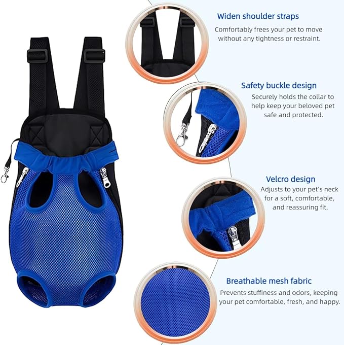 Pet Dog Carrier Backpack, Portable Breathable Mesh Chest Carrier, Polyester Woven Double Shoulder Pet Bag for Outdoor Adventures (SkyBlue, Large)