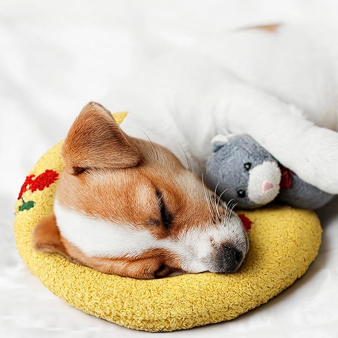 4 Pcs Ultra Soft Fluffy Pet Calming Pillow U Shaped Donut Cat & Dog Bed with Cute Embroidery, Anxiety Relief & Joint Support, Machine Washable