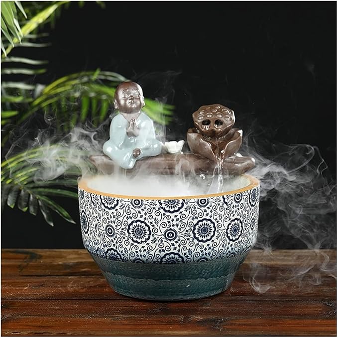 Fish Tabk Aquarium Ceramic Fish Tank Home Living Room Circulation Flow Water Fish Tank Feng Shui Lucky Ornament Balcony Goldfish Bowl Fish Tank Cool Fish Tank(B)