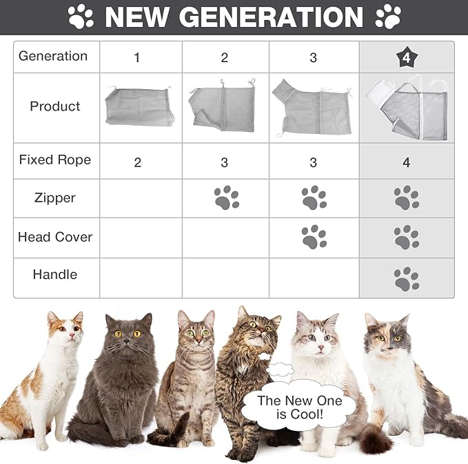Cat Shower Net Bag Grooming Bathing Adjustable Washing Bag Multifunctional Cat Restraint Accessories Prevent Biting Scratching, Nail Trimming, Ears Clean, Keeping Calm(Grey)